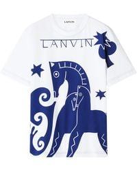 Lanvin - Graphic Print Round Neck T-Shirt With Tonal Topstitching - Lyst