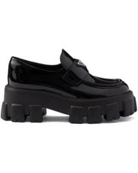 Prada - Monolith Logo-Plaque Patent-Leather Loafers - Lyst