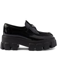 Prada - Monolith Logo-Plaque Patent-Leather Loafers - Lyst