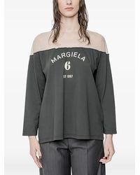 MM6 by Maison Margiela - Logo-Print Mesh-Panel Blouse - Lyst