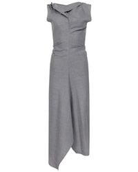 Victoria Beckham - Light Mélange Virgin Wool Asymmetric Draped Midi Dress - Lyst