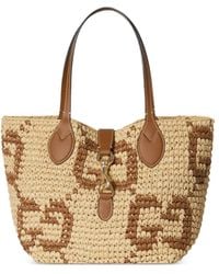 Gucci - Small Horsebit Straw Tote Bag - Lyst