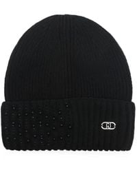 Liu Jo - Crystal-Embellished Logo-Plaque Beanie Hat - Lyst