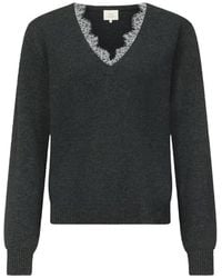 Loulou de Saison - Leyla Lace-Trim V-Neck Sweater - Lyst