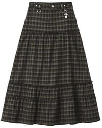 Izzue - Check-Pattern Tiered Maxi Skirt - Lyst