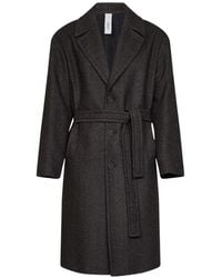 Hevò - Belted Herringbone-Pattern Coat - Lyst