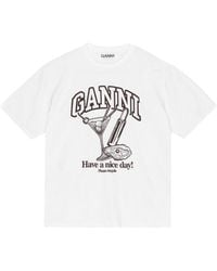 Ganni - T-shirt In Cotone Con Stampa Cocktail - Lyst