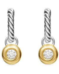 David Yurman - 14Kt And Sterling Petite Cable Diamond Earrings (17.5Mm) - Lyst