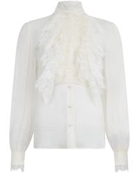 Alberta Ferretti - Lace-Trim Ruffled Shirt - Lyst