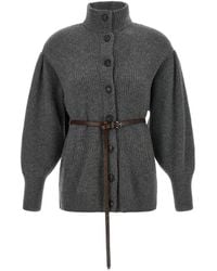 Brunello Cucinelli - Belted Chevron-Knit Cardigan - Lyst