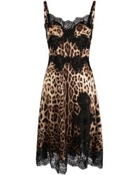Dolce & Gabbana - Leopard-Print Satin Slip Dress - Lyst