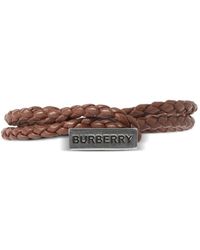 Burberry - Engraved-logo Braided Leather Bracelet - Lyst