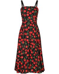 Dolce & Gabbana - Langes Charmeuse-Kleid mit Kirschprint - Lyst