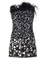 Alberta Ferretti - Feather-Trim Metallic-Effect Tank Top - Lyst