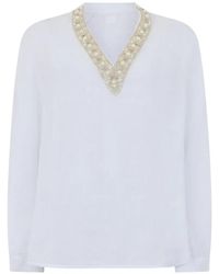 120% Lino - V-Neck Embellished Blouse - Lyst