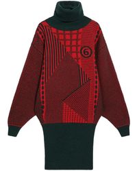 MM6 by Maison Margiela - Geometric-Pattern Roll-Neck Mini Dress - Lyst