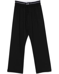 MSGM - Wide Wool Pants With Logo - Lyst