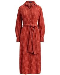 Polo Ralph Lauren - Geometric-Print Belted Shirt Midi Dress - Lyst