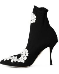 Dolce & Gabbana - Floral-Embroidered Slip-On Ankle Boots - Lyst