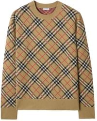 Burberry - Checked Crewneck Knitted Jumper - Lyst