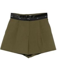 MSGM - Logo Shorts In Olive Green Wool - Lyst