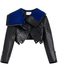 Givenchy - Shearling-Trim Cropped Biker Jacket - Lyst