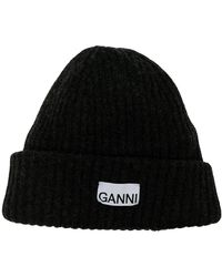Ganni - Wool-blend Ribbed-knit Beanie Hat - Lyst