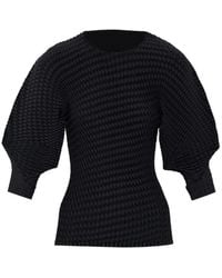 Issey Miyake - Sleek Pleats Puff-Sleeve Blouse - Lyst