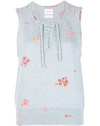 Barrie - Embroidered Cashmere-cotton Sleeveless Top - Lyst