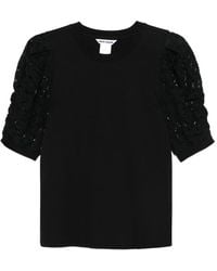 DKNY - Lace-Insert Puff-Sleeve T-Shirt - Lyst