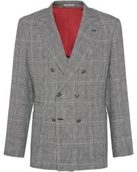 Brunello Cucinelli - Plaid Double-Breasted Blazer - Lyst