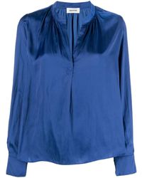 Zadig & Voltaire - Tink Band-collar Satin-finish Blouse - Lyst