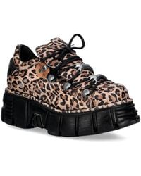 New Rock - Zapatillas Ante Leopardo Cuero, Tower Negro Con Plataforma - Lyst