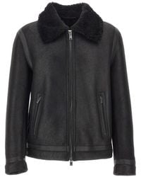 BOSS - Veste En Cuir Grainé À Col En Peau Lainée - Lyst