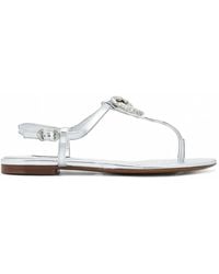 Dolce & Gabbana - Crystal-Embellished Metallic-Effect Flat Sandals - Lyst