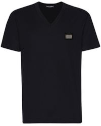 Dolce & Gabbana - Camiseta con logo y cuello en V - Lyst