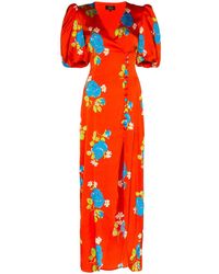 De La Vali Midi-jurk Met Bloemenprint - Rood