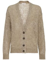 Brunello Cucinelli - Openwork Mohair Cardigan With Sequins - Lyst