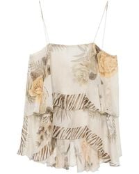Anna Molinari - Floral-Print Tiered Silk Blouse - Lyst