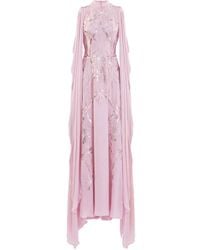 Saiid Kobeisy - Crepe Georgette Draped Sleeves Maxi Dress - Lyst