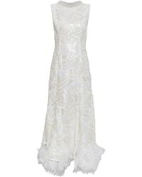 Self-Portrait - Sequin Lace Feather Midi Dress - Lyst