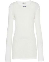 Miu Miu - Geripptes Jerseykleid mit Logo-Patch - Lyst
