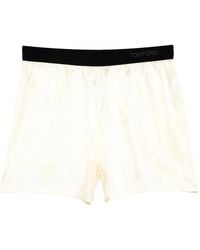 Tom Ford - Lemon-Colored Stretch Silk Satin Pajama-Style Shorts With Elasticated Waistband With Logo - Lyst