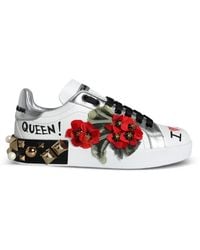 Dolce & Gabbana - Floral-Embellished Studded Leather Sneakers - Lyst
