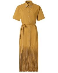 Pinko - Fringe-Trimmed Belted Midi Shirt Dress - Lyst