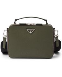 Prada - Saffiano Medium Enamel Triangle Logo Two-Way Bag - Lyst