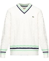 Lacoste - Pull En Maille Torsadée À Col V - Lyst