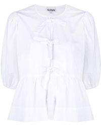 Ganni - Cotton Poplin Peplum Blouse - Lyst