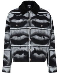 Balmain - Lips-Print Denim Jacket - Lyst