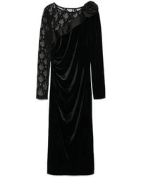 Nissa - Lace-Insert Velvet Midi Dress - Lyst